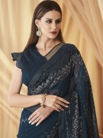 Peacock Blue Georgette Saree